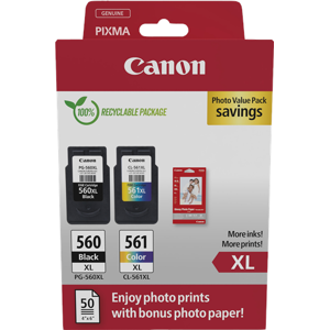 Canon + 10x15 cm Fotopapier 50 Blatt Value Pack Noir(e) / Plusieurs couleurs Original PG-560XL+CL-561XL