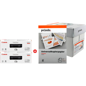 Canon + Prindo Universal Papier 2500 Blatt Value Pack Noir(e) / Blanc Original 728 MCVP 01