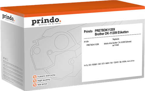 Prindo  Etiquettes Noir sur blanc Original PRETBDK11209 Prindo  Etiquettes Noir sur blanc Original PRETBDK11209