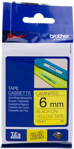 Brother TZ-611 Ruban Noir sur jaune Original TZe-611 Brother TZ-611 Ruban Noir sur jaune Original TZe-611