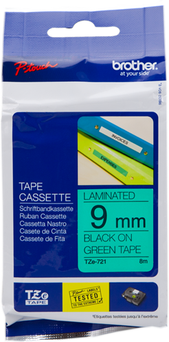 Brother TZ-721 Ruban Noir sur vert Original TZe-721 Brother TZ-721 Ruban Noir sur vert Original TZe-721