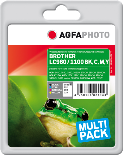 Agfa Photo LC980/1100BK,C,M,Y Multipack Noir(e) / Cyan / Magenta / Jaune Original APB1100SETD
