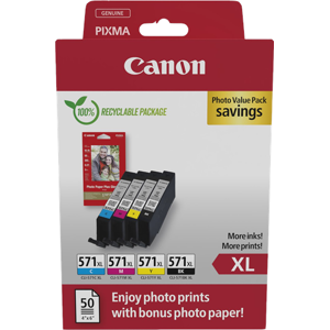 Canon + 10x15 cm Fotopapier 50 Blatt Value Pack Noir(e) / Cyan / Magenta / Jaune Original CLI-571 XL