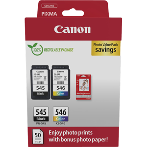 Canon + 10x15 cm Fotopapier 50 Blatt Value Pack Noir(e) / Plusieurs couleurs / Blanc Original PG-545 + CL-546