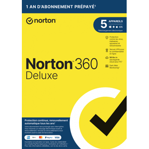 Symantec Norton 360 Deluxe 2024 - 5 Appareils 1 An - Abonnement Automatique