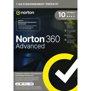 Symantec Norton 360 Advanced 2024 - 10 Appareils 1 An - Abonnement Automatique