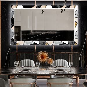 Artforma Miroir Décoratif Avec Éclairage LED Pour La Salle À Manger - Marble Pattern 50x50 - Publicité