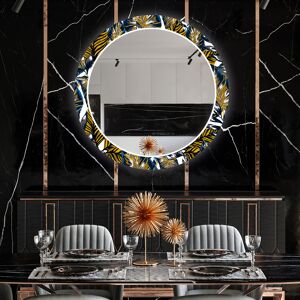 Artforma Miroir Décoratif Rond Avec Éclairage LED Pour La Salle À Manger - Colorful Leaves 50x50 - Publicité