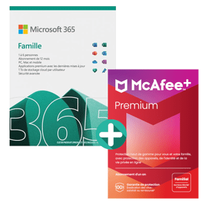 MCAFEE Microsoft 365 Famille 2024 + Mcafee+ Premium Familial 2024