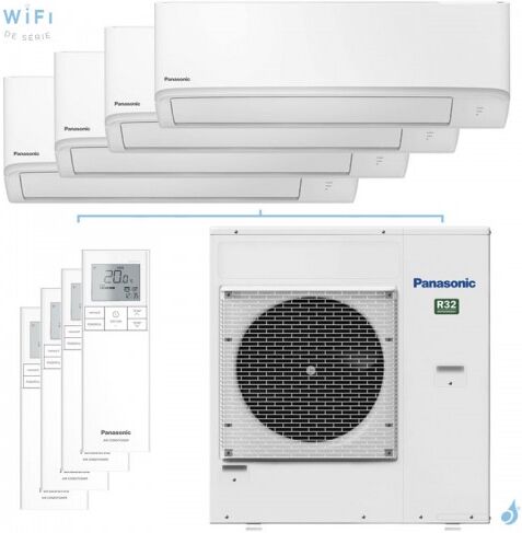 Quadri split PANASONIC Mural TZ CU-4Z80TBE 8kW tailles 16 + 16 + 20 + 20 WiFi de série CS-MTZ16ZKE (x2) + CS-TZ20ZKEW (x2)