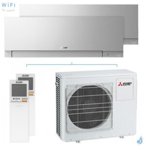 Mitsubishi Electric Climatiseur bi split Mitsubishi MSZ-EF Argent MXZ-3F68VF4 6.8kW tailles 35 + 35 MSZ-EF35VGKS + MSZ-EF35VGKS WiFi Mural Design