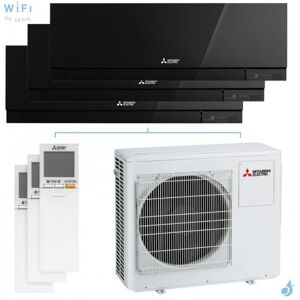 Mitsubishi Electric Tri split Mitsubishi MSZ-EF Noir MXZ-3F68VF4 6.8kW tailles 25 + 25 + 35 MSZ-EF25VGKB (x2) + MSZ-EF35VGKB Mural Design WiFi