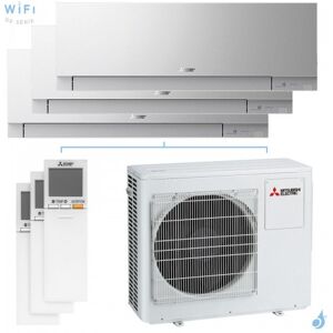 Mitsubishi Electric Tri split Mitsubishi MSZ-EF Argent MXZ-3F68VF4 6.8kW tailles 25 + 25 + 25 MSZ-EF25VGKS (x3) Mural Design WiFi