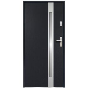 Vente-unique Porte d'entree en acier vitree avec inox H.207 x l.100 cm anthracite - poussant gauche - BRAGA