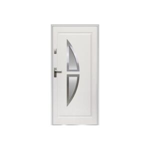 Vente unique Porte dentree en acier vitree avec inox H207 x l100 cm blanc poussant droit COVAS