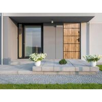 Vente-unique Porte d’entrée en acier pleine et inox H207 x L100 cm effet chêne – poussant gauche – NAXARA