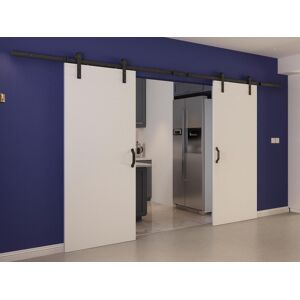 Vente-unique Porte coulissante double en applique - 2 x H205 x L83 cm - MDF + PVC Blanc - VARIN