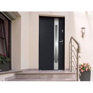 Vente-unique Porte d'entrée en acier vitrée avec inox H.207 x l.100 cm anthracite - poussant gauche - BRAGA