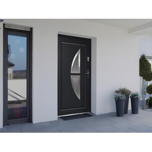 Vente-unique Porte d'entrée en acier vitrée avec inox H.207 x l.100 cm anthracite - poussant gauche - COVAS