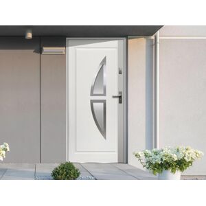 Vente-unique Porte d'entrée en acier vitrée avec inox H.207 x l.100 cm blanc - poussant gauche - COVAS