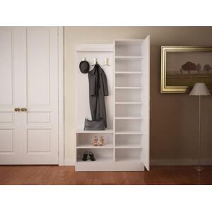 Vente unique Vestiaire avec 1 porte 2 niches et 1 miroir Blanc WINONA