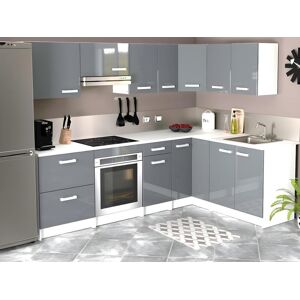 Vente unique Cuisine complete dangle Avec plan de travail 416 cm Gris brillant et Blanc TRATTORIA