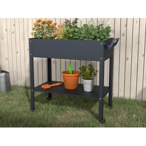 Vente-unique Jardinière sur pied à roulettes en acier anthracite - L90,5 x P43 x H83 cm - MELISSE