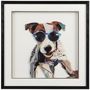 OZAIA Tableau collage chien effet 3D MAMBO avec cadre noir - 60 x 60 cm - Multicolore