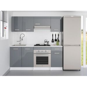 Vente unique Cuisine complete Avec plan de travail 180 cm Gris brillant et Blanc TRATTORIA