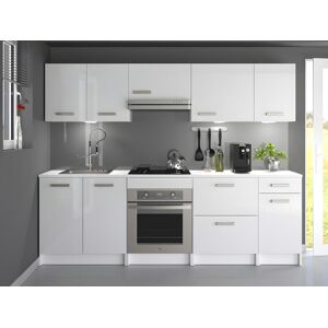 Vente-unique Cuisine complete - Avec plan de travail 240 cm - Blanc brillant - TRATTORIA