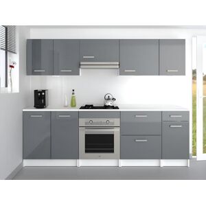 Vente-unique Cuisine complete - Avec plan de travail 240 cm - Gris brillant & Blanc - TRATTORIA