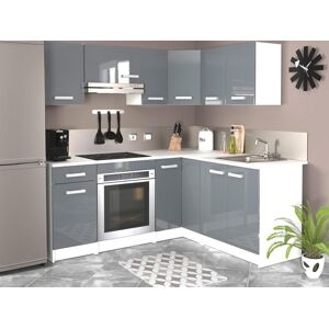 Vente-unique Cuisine complete d'angle - Avec plan de travail 356 cm - Gris brillant & Blanc - TRATTORIA