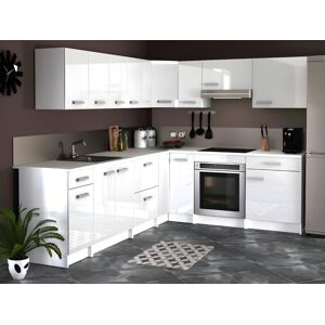 Vente-unique Cuisine complete d'angle - Avec plan de travail 476 cm - Blanc brillant - TRATTORIA