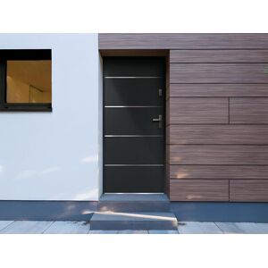 Vente-unique Porte d'entrée en acier pleine et inox H207 x L100 cm anthracite - poussant gauche - NAXARA