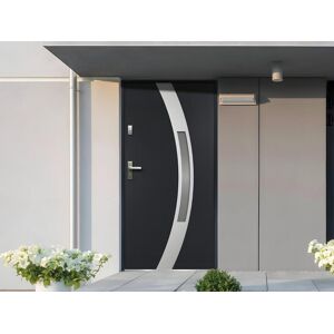 Vente-unique Porte d'entrée en acier vitrée avec inox H.207 x l.100 cm anthracite - poussant droit - TROFA