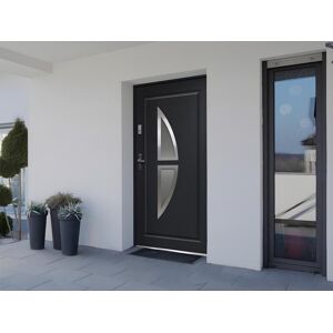 Vente-unique Porte d'entrée en acier vitrée avec inox H.207 x l.100 cm anthracite - poussant droit - COVAS