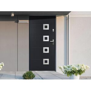 Vente-unique Porte d'entrée en acier avec inox L207 x L100 cm anthracite - poussant gauche - TIFANA