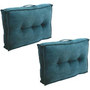 OZAIA Lot de 2 coussins palette en velours côtele - L. 60 x P. 40 cm - Bleu - BAILA