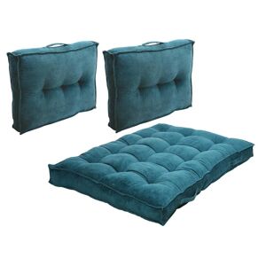 OZAIA Lot 1 matelas 2 coussins palette en velours cotele Bleu BAILA