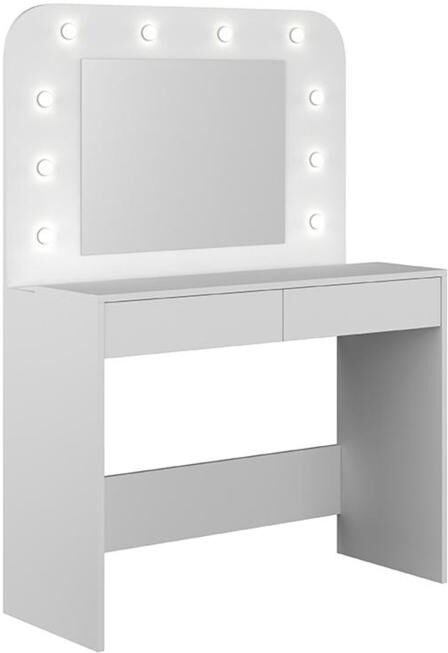 Vente-unique Coiffeuse JOSEPHINE - Miroir à LEDs et rangements - Blanc