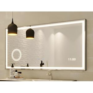 OZAIA Miroir de salle de bain rectangulaire lumineux avec horloge digitale - 120 x 60 cm - AITANA