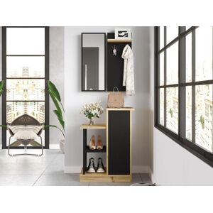 Vente unique Vestiaire avec miroir et rangements Anthracite et naturel BAVALO