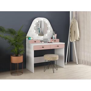 Vente-unique Coiffeuse GABRIELA - Miroir à LEDs et rangements - rose poudré