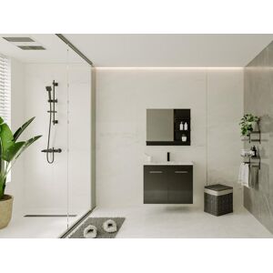OZAIA Miroir de salle de bain rectangulaire avec tablettes de rangement - Coloris noir - L60 x H50 cm - LAURINE II