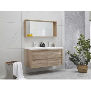 OZAIA Miroir de salle de bain avec rebord coloris naturel clair - L120 x H55 cm - QUADRA