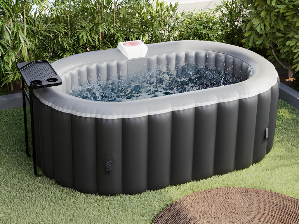 Vente-unique.com SPA gonflable ovale 2 places - L190 x P120 x H65 cm - 90 buses d'air - Noir - B-LUCKY II