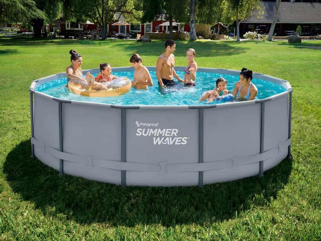 Vente-unique Piscine tubulaire ronde grise avec pompe filtrante à cartouche - D427 x H107 cm - NISOKA