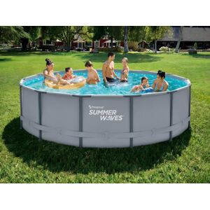 Vente-unique Piscine tubulaire ronde grise avec pompe filtrante à cartouche - D427 x H107 cm - NISOKA