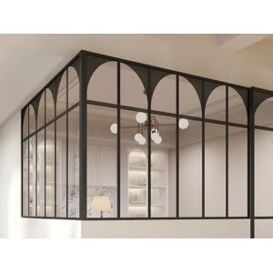 Vente-unique Verrière d'angle d'atelier art déco en aluminium thermolaqué - L180 x L180 x H130 - Noir - ARCADEA