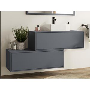 Vente-unique Meuble de salle de bain suspendu gris anthracite avec simple vasque et deux tiroirs - 94 cm - TEANA II